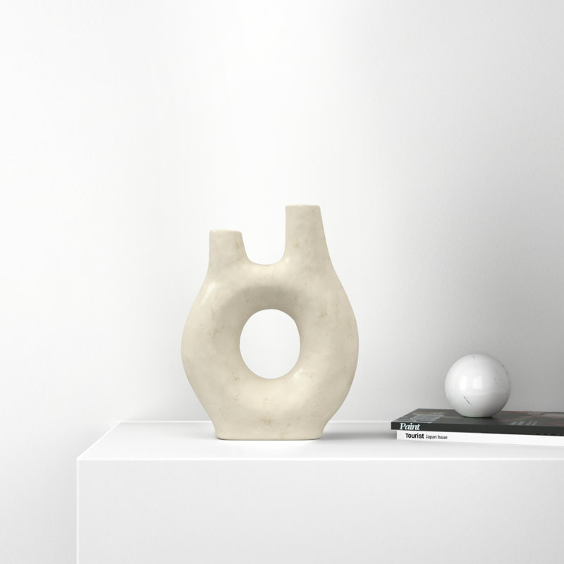 Paper Mache Abstract Rounded Decorative Vase with Double Openings, 11.7" H x 8.55" W x 3.25" D