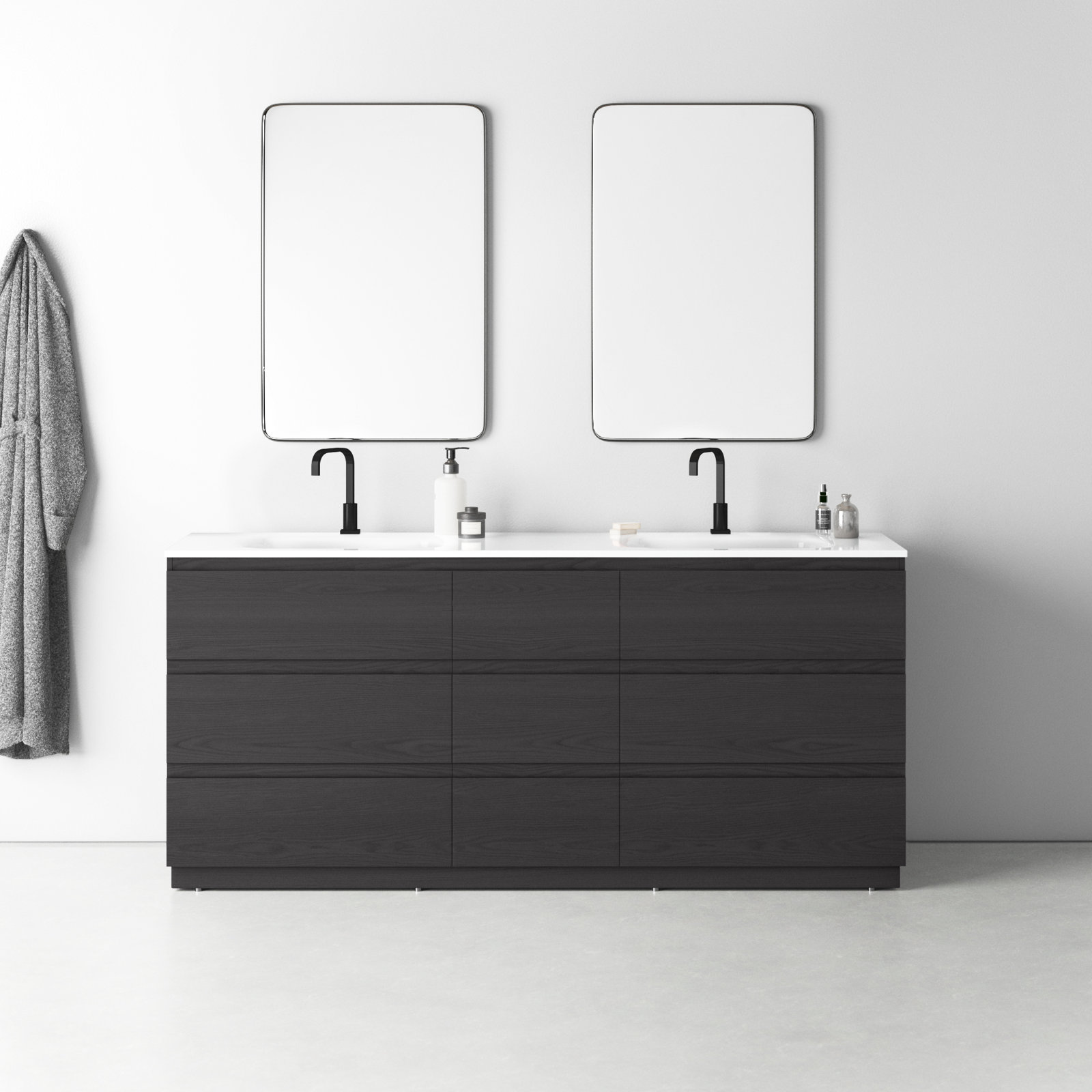Arla 72" Cedar Double Bathroom Vanity, Charcoal