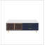 Table basse moderne bleu marine avec 2 portes de rangement en verre, 4 tiroirs, pieds en métal doré-1725479245