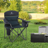 Oversized Folding Camping Chair Portable Outdoor Heavy Duty Padded Chairs Lawn Chair With Cup Holder, Storage Pocket And Cooler Bag, Supports  For Camp, Travel, Picnic