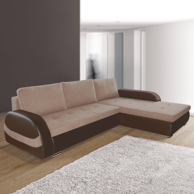 Rodos 5 Seater Faux Leather Sofa Bed, Beige / Brown