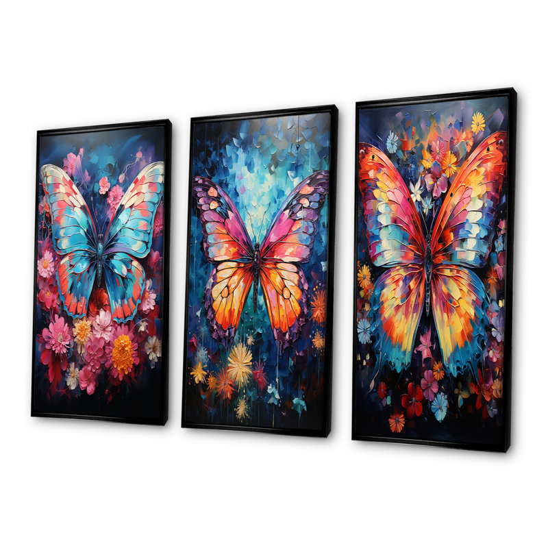 Papillon fauve flottant, H 28 po x l 36 po, Cadre flottant noir