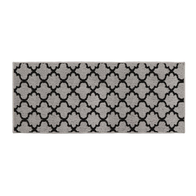Tapis de cuisine en laine effet arabesque, Tapis de couloir 4 pi x 1 pi 7 po, Gris / noir