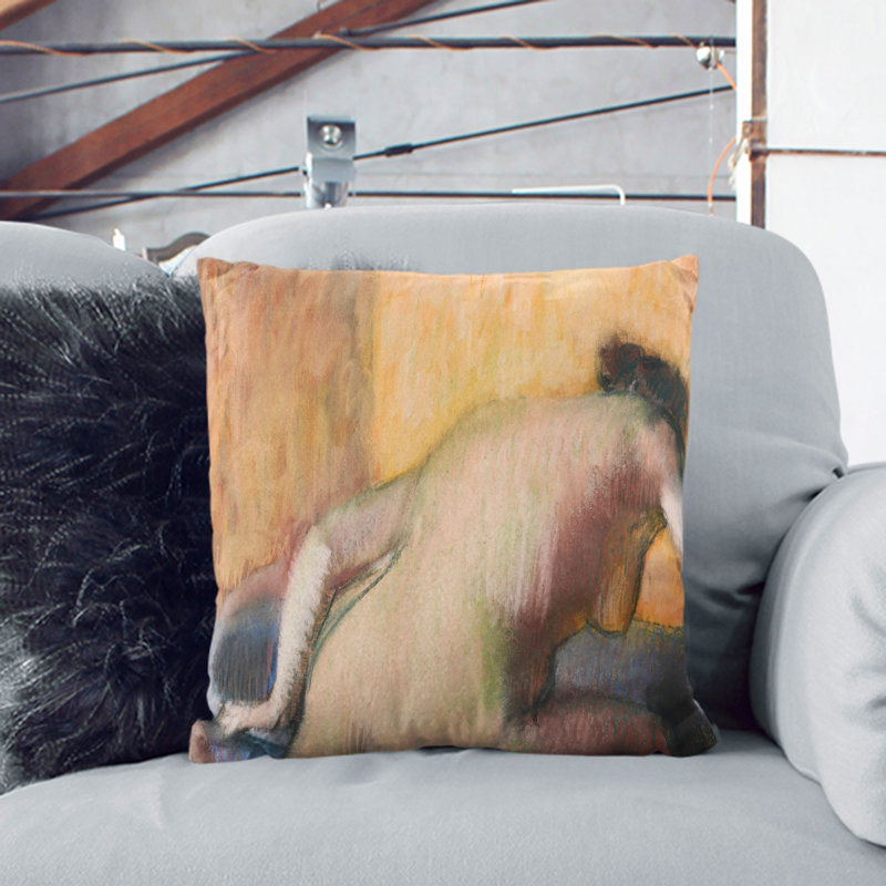 Bather Stepping Into A Tub Square Throw Cushion, Stone, 55cm H x 55cm W x 20cm D