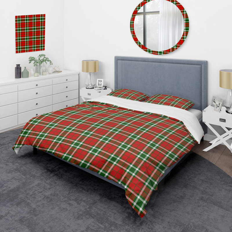 Tartan à carreaux rouge et vert - Ensemble de housse de couette abstrait - Microfibre de polyester