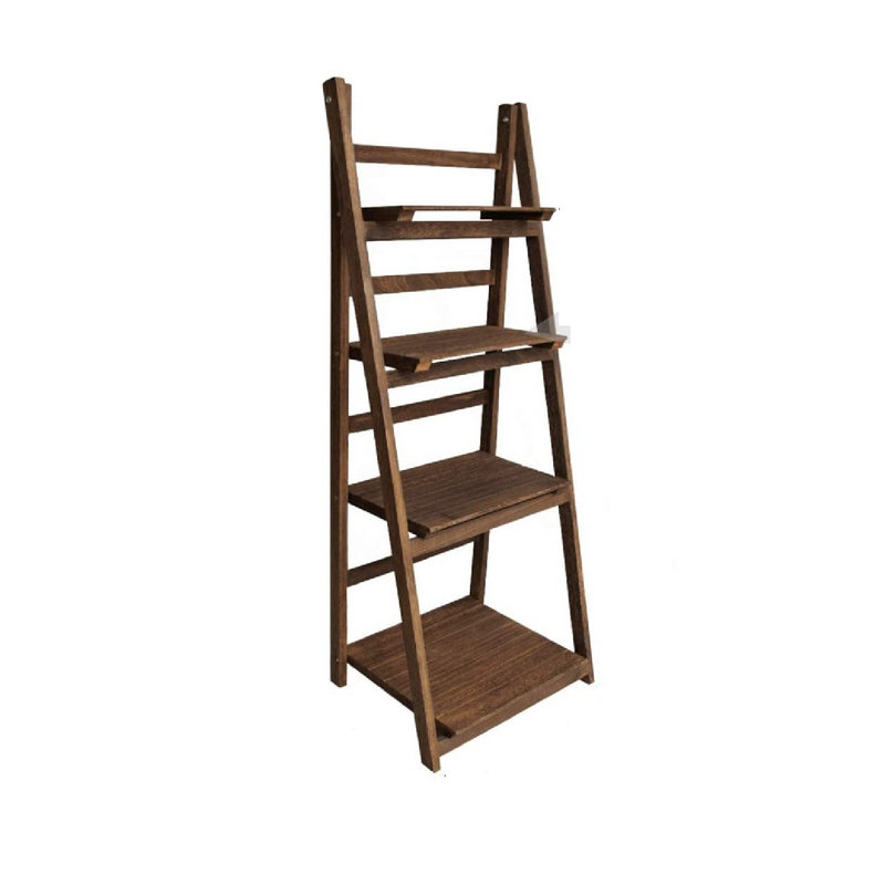 Eri Rectangular Multi-Tiered Foldable Ladder Solid Wood Plant Stand, Brown