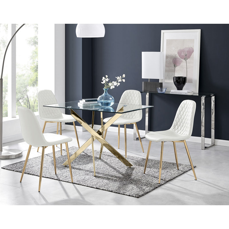 Lenworth 4 - Person Dining Set, White/Gold