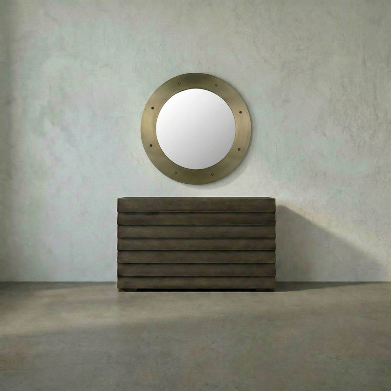 Clay Metal Wall Mirror, 36" H x 36" W, Brass