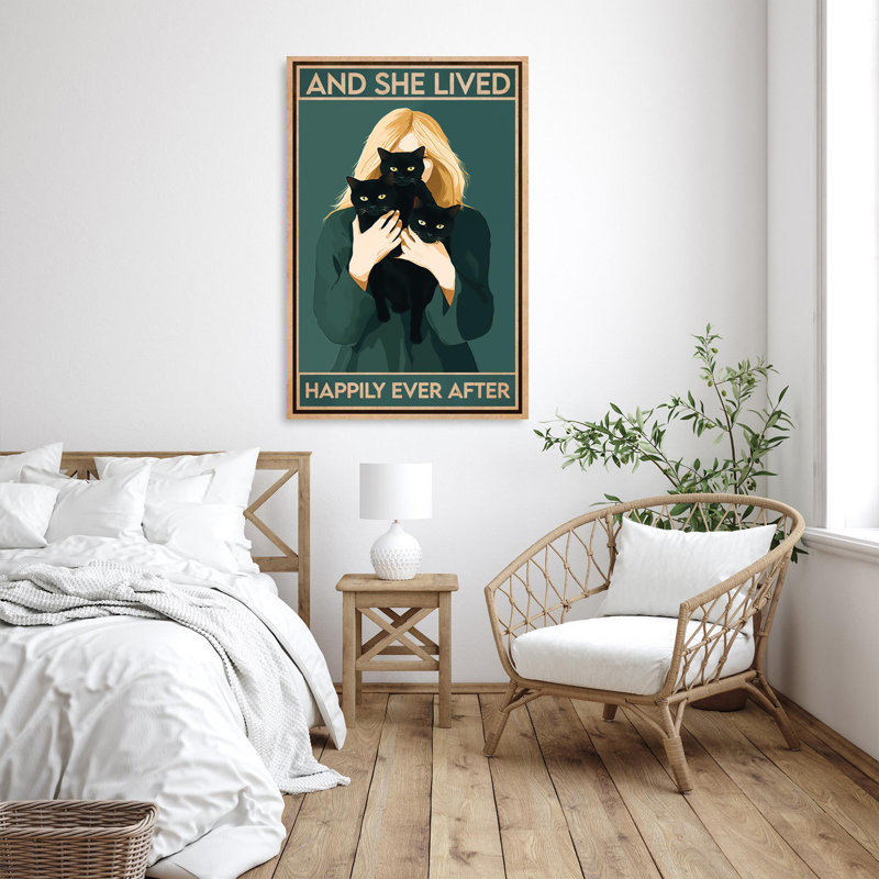 «Cats And She Lived Happily», reproduction de toile rectangulaire sur toile 1 pièce, H 20 po x l 16 po x P 1,25 po