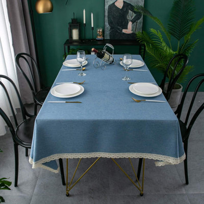 Nappe en faux lin avec bordure en dentelle - imperméable / anti-déversement / résistante aux taches / infroissable / résistante à l'huile - pour banquet, fêtes, dîner, mariage, vacances