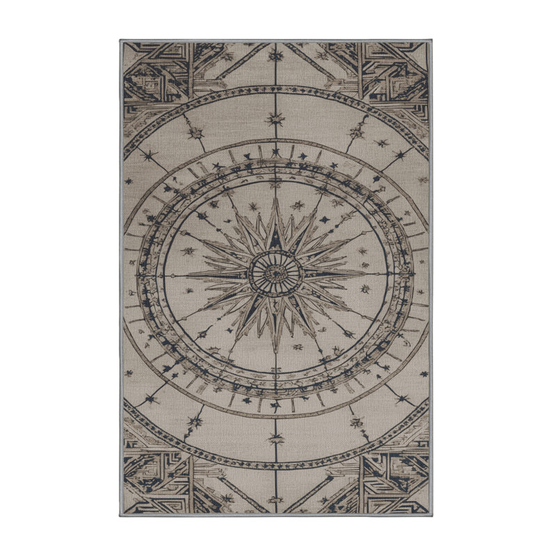 Washable Star navigation patterns Nautical Area Rug, Rectangle 5' x 8'