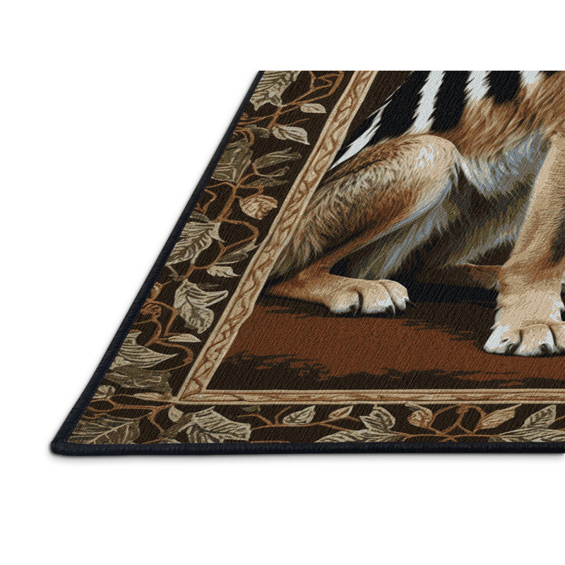  Tapis lavable rayé à côté de la faune, Carré 4 pi
