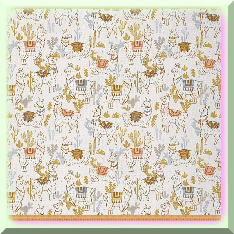 Whimsical Alpaca and Cactus Fabric 1 Yard