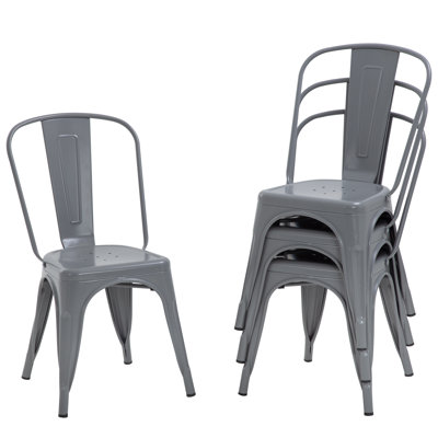 Perdomo Set of 4 Stackable Dining Chair  Patio Chair Side Chair 4 Pieces Metal Dining Chair 