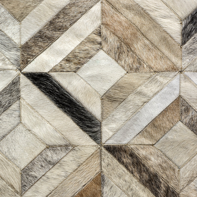 Pandora Cowhide Geometric Area Rug, Rectangle 6' x 9'