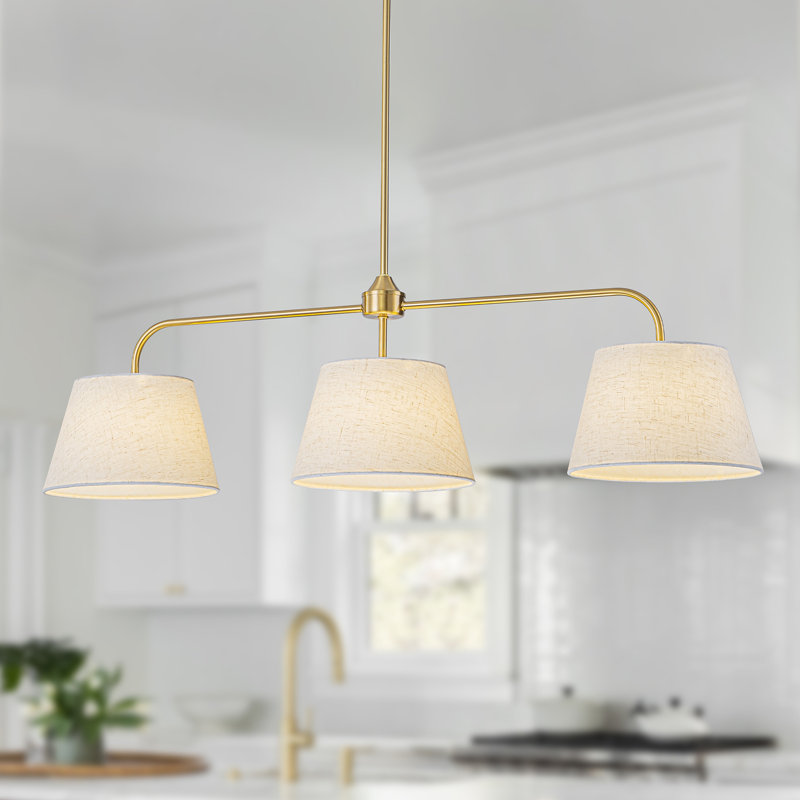 Luminaire suspendu cylindrique moderne en lin 3 lumières, Doré