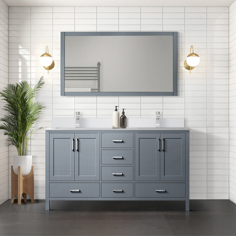 Jacques 60" Dark Grey Double Bath Vanity with White Quartz Top