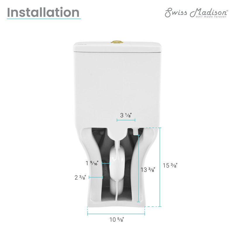 Carre One Piece Square Toilet Dual Flush, Gold/White