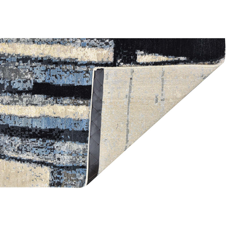 Hand Woven Silk and Wool Abstract Area Rug, Rectangle 9' x 12'
