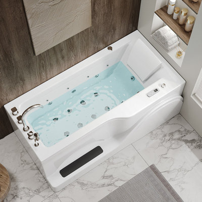 Baignoire spa en acrylique avec jets d'eau et massage par bulles d'air, chauffage thermostatique intelligent, repose-pieds antidérapant intégré