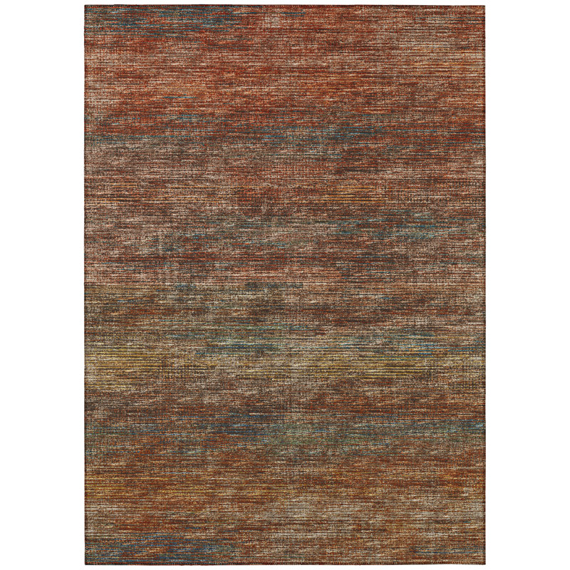 Tapis intérieur / extérieur en polyester tissé à la machine en rouge / vert Jorda, Rectangle de 10 pi x 14 pi