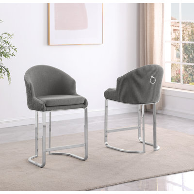 Counterheight & Barstools With Teddy Fur Fabric & Pleated Back