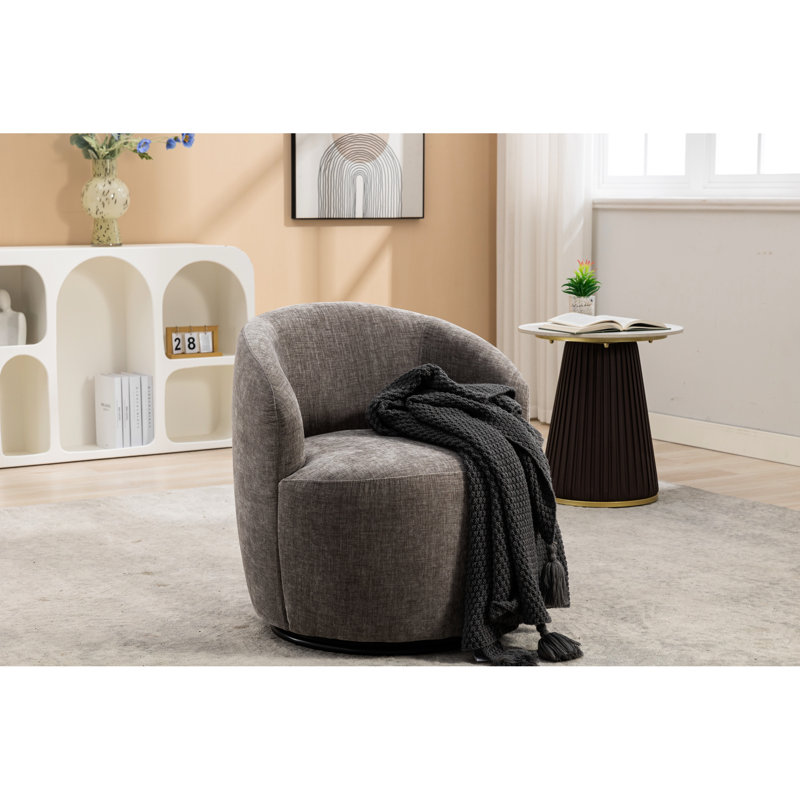 Chaise d'appoint moderne en tissu de chenille, pivotante, chaise rembourrée en mousse d'une largeur de 25,6 po avec base pivotante pour chambre à coucher