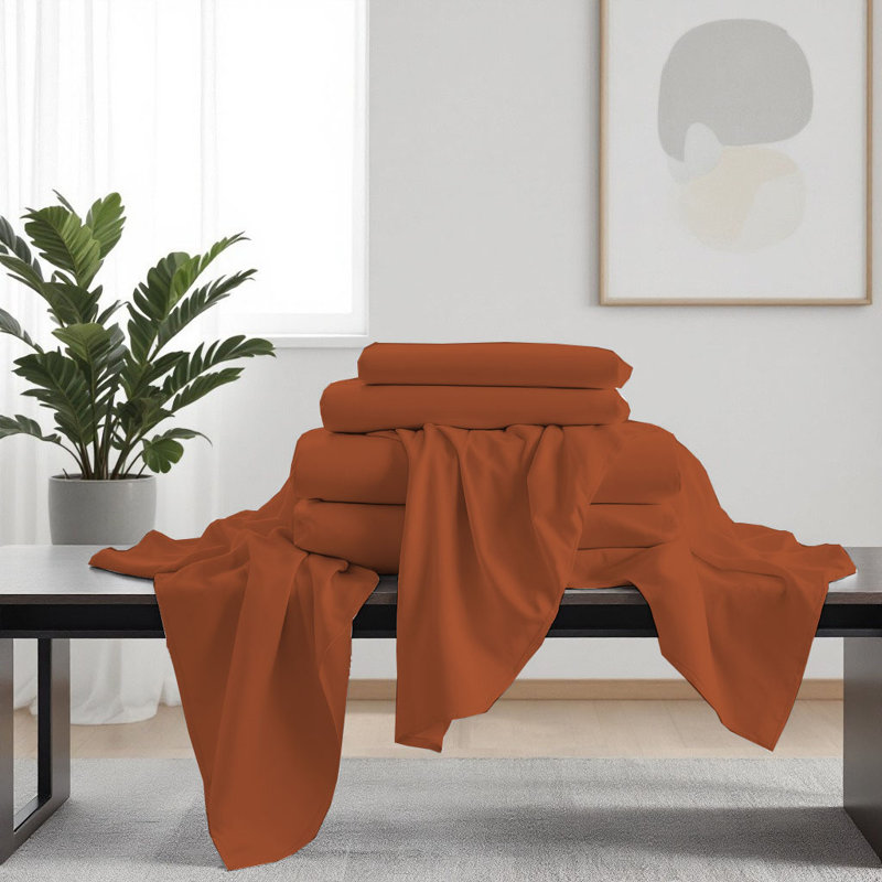 Ensemble de draps luxueux en microfibre de qualité supérieure, Orange d’automne