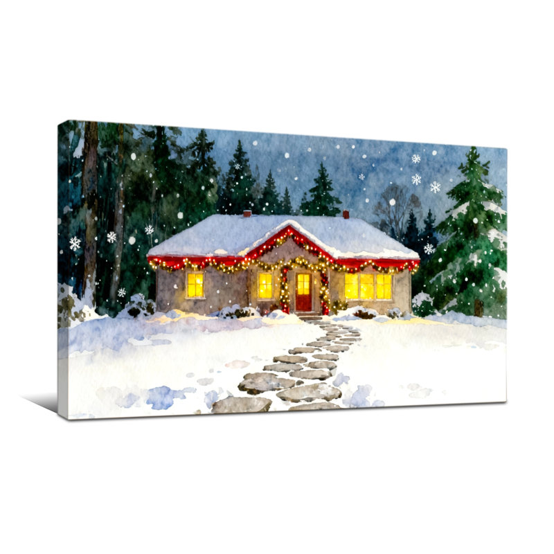 Chalet d'hiver de Noël avec lumières de Noël et neige, H 20 po x l 40 po