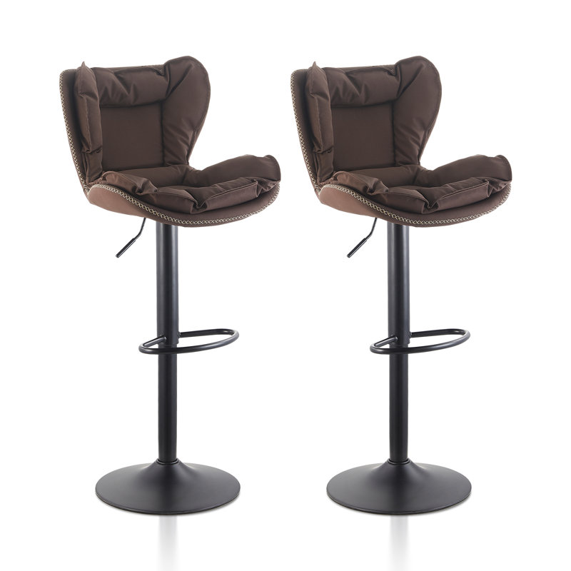Butoves Upholstered Adjustable Height Counter Stool with Metal Frame, Dark Brown