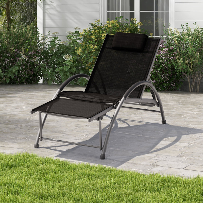 Chaise longue d'extérieur en aluminium, Noir, noir, noir, noir