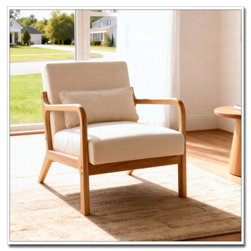 Fauteuil moderne, fauteuil d'appoint avec structure en bois massif, Beige