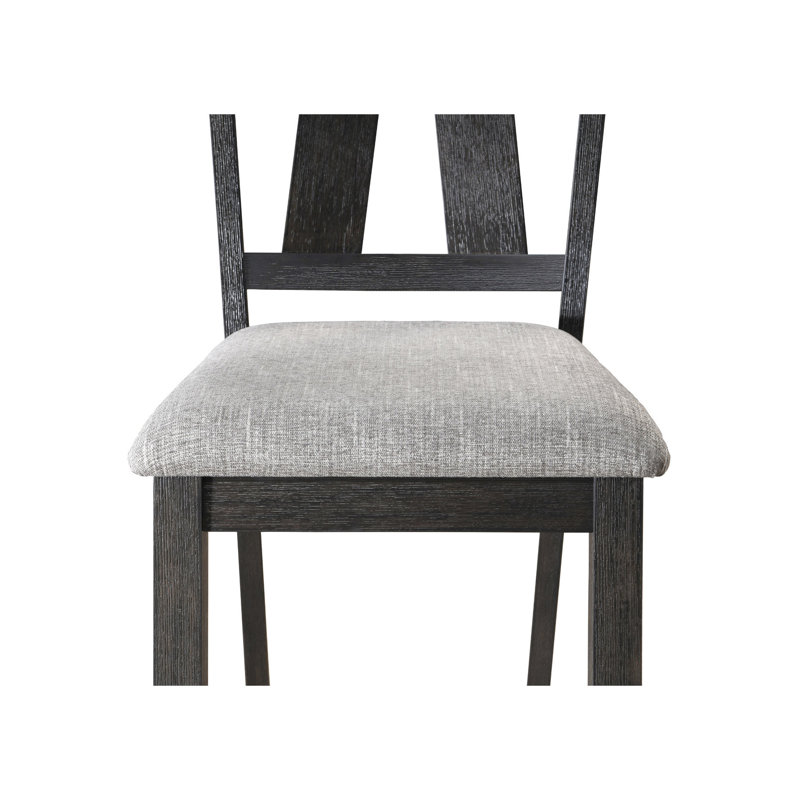 Mobilier de salle à manger 5 pièces, style maison de campagne transitionnel, bois massif, finition gris anthracite blé, table extensible avec chaises rembourrées, sièges 6 2 x 14 po, rallonge pour 2 personnes