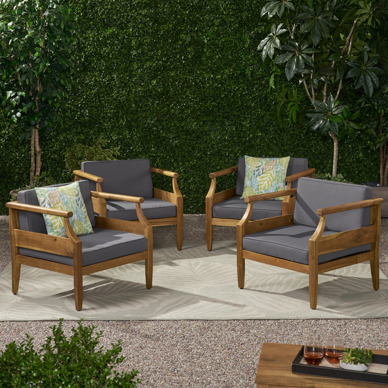 Chaise de patio d'extérieur avec coussins Leist, Gris foncé