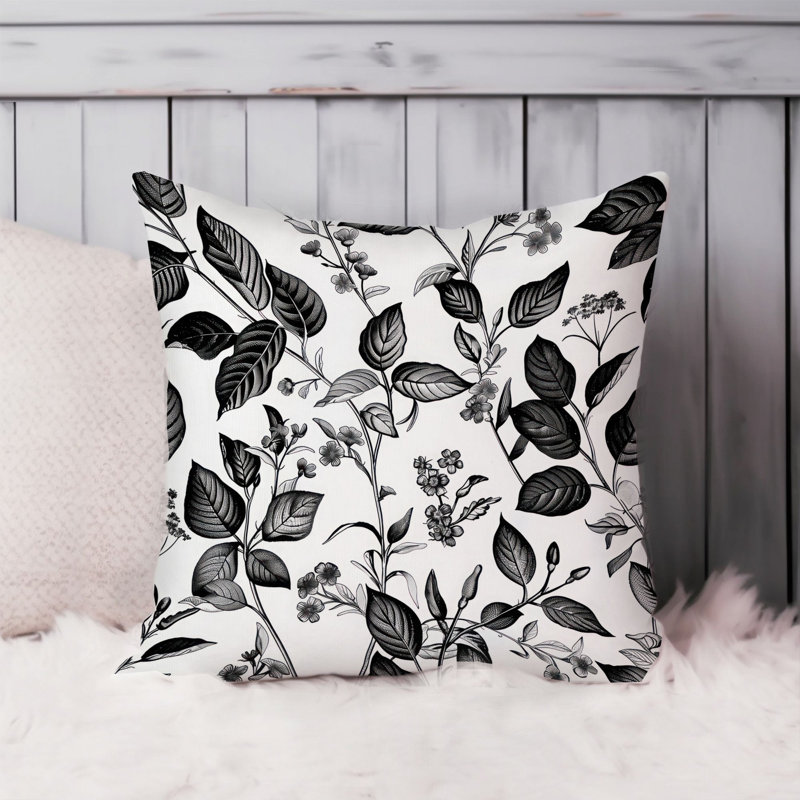 Botanical Pattern Black & White IV Leaves, 16"H x 16"W