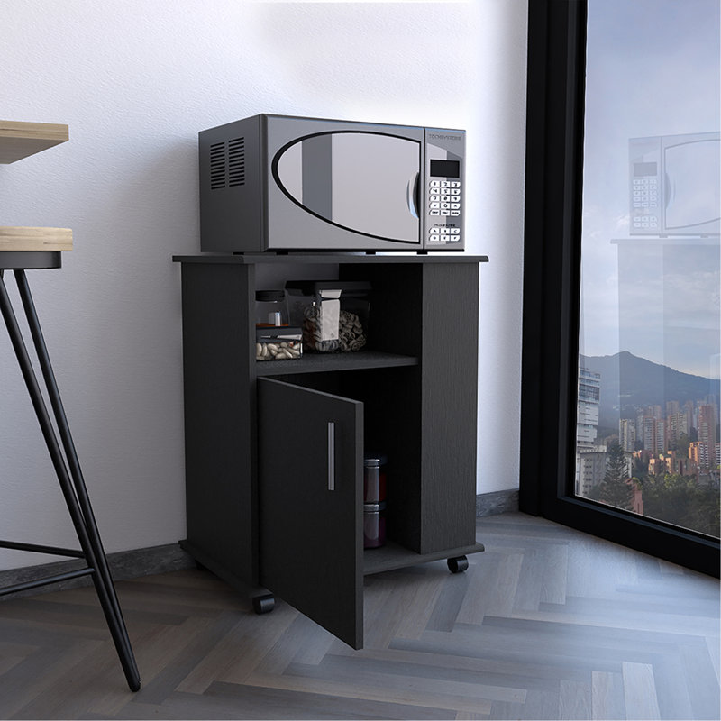 Armoire à micro-ondes inférieure Kit, une porte, trois tablettes latérales, Noir