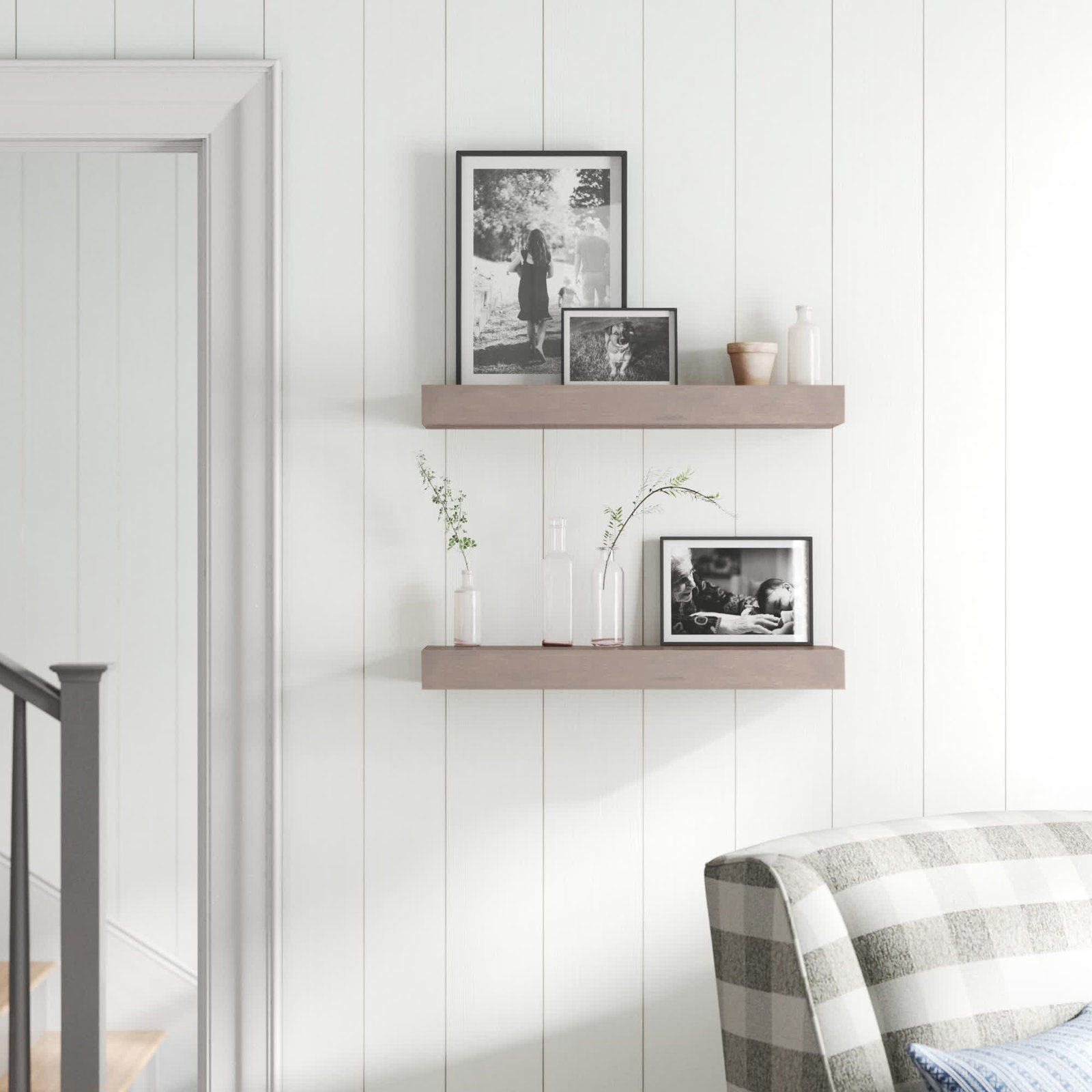 Jeremiah 2 Piece Picture Ledge Wall Shelf, Gray, 2.3" H x 24" W x 8" D