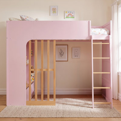 Lit mezzanine pour enfants avec tablettes intégrées et tiroir de rangement, conception bicolore, chambre d'adolescent moderne