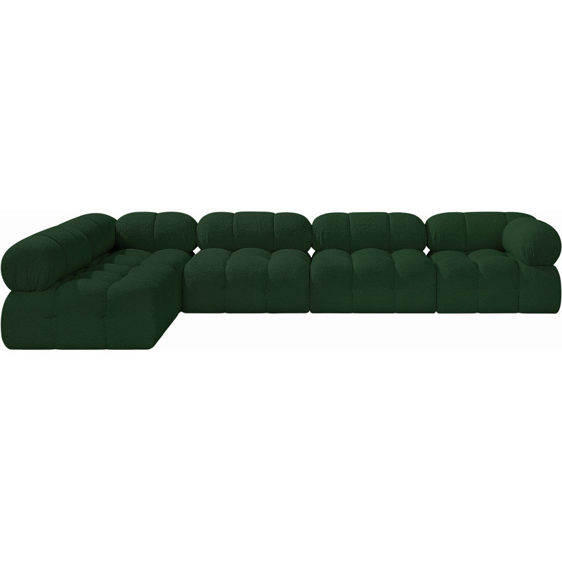 Canapé Ames, Tissu bouclé vert, 3 sans accoudoirs, 2 en coin