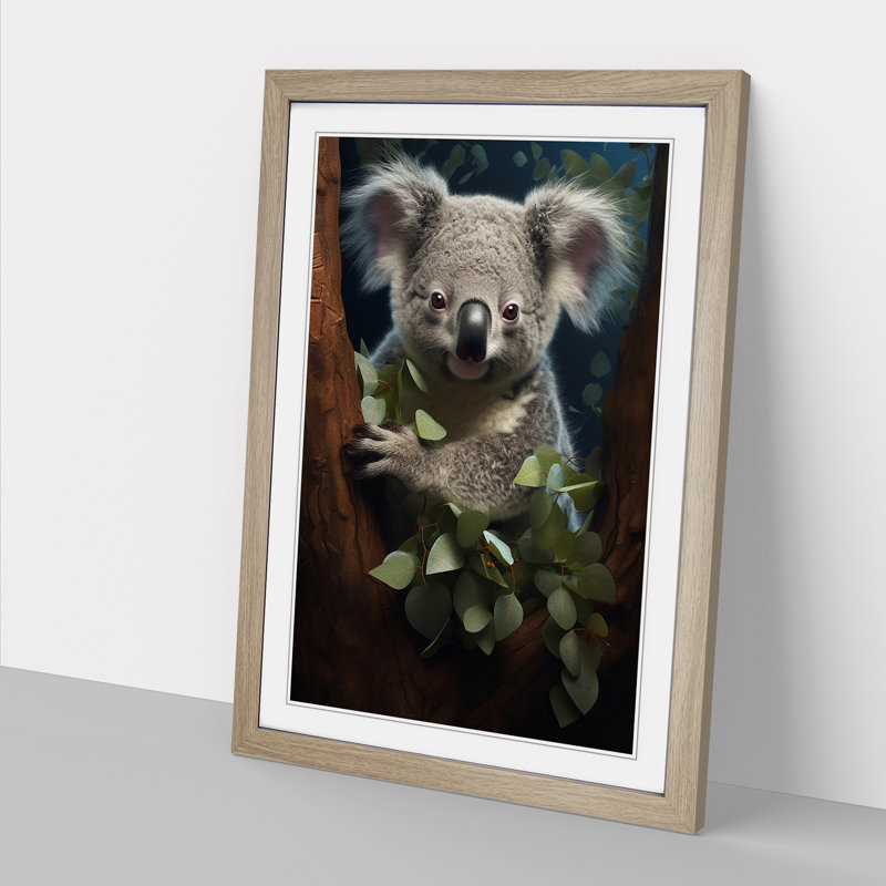 Koala Bear Conceptual - Single Picture Frame Print on Wood, 64cm H x 46cm W x 2cm D, Oak