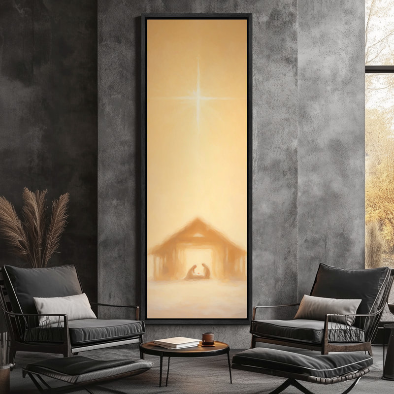 Art mural de crèche de Noël dorée avec étoile de Noël brillante, grande impression sur toile encadrée, H 60 po x l 20 po