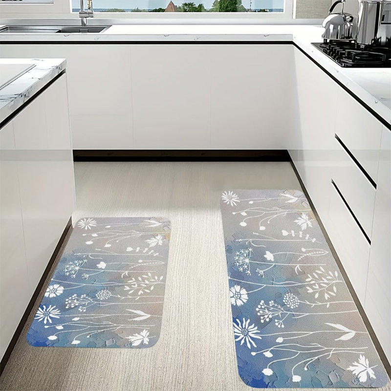 Ensemble de 2 tapis de cuisine en flanelle antidérapants blancs