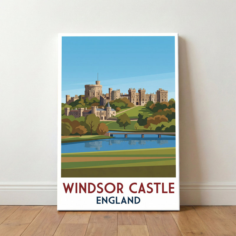 Windsor Castle, England - Romantic Travel Poster Of The Royal Castle By The Thames. Giclée Print On Wrapped Canvas. Wall Art, Home Decor - Castles & Palaces, England - Wrapped Canvas Print