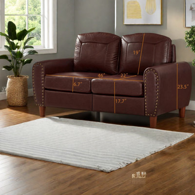 Classic Sofas Loveseat, 59 Inch PU Leather Wood Legs, Modern Home Couch