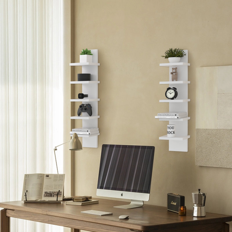 Pelicieux 5-Tier Solid Floating Wall Shelf, White
