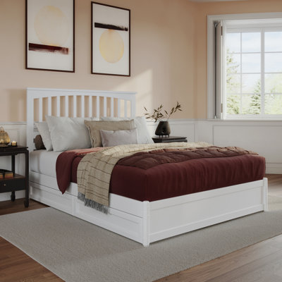 Asparas Solid Wood Storage Platform Bed with Footboard and Under Bed Drawers