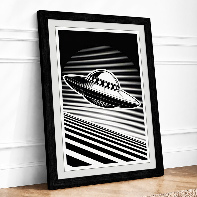 Saucer Retro - Framed Print, A3 - 42.0 x 29.7 cm, Black