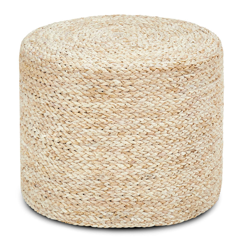 Onaway Upholstered Pouf, Natural Corn Husk