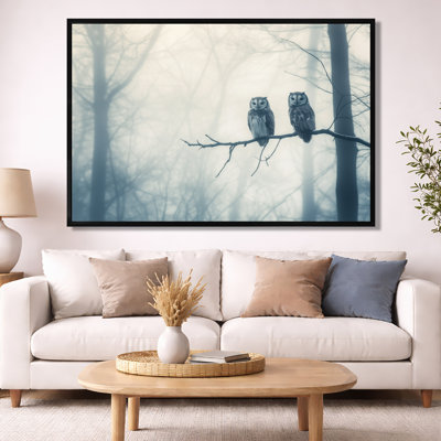 Owl Wall Art, Foggy Forest Canvas, Dreamlike Owls In Fog