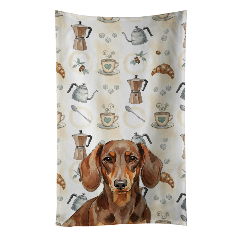 Chocolate and Tan Dachshund Coffee Bar Kitchen Towel, Chocolate and Tan Dachshund